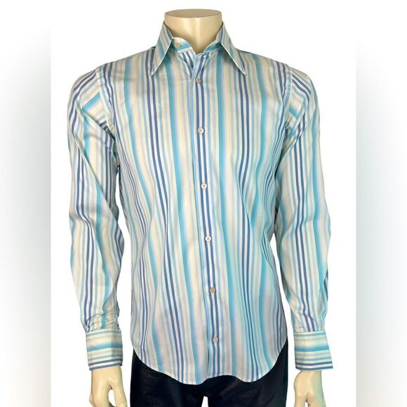 Fitted Ted Baker L/S Dress Shirt in Spring Stripe Great Condition Size 2 (Sm) - Picture 5 of 7